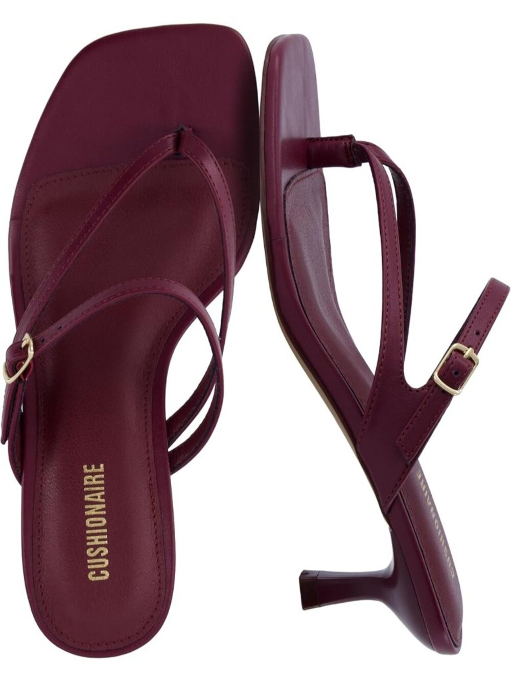 Women's Burgundy Sandal Comfortable Buckle Strappy Madrid Kitten Heel Square Toe